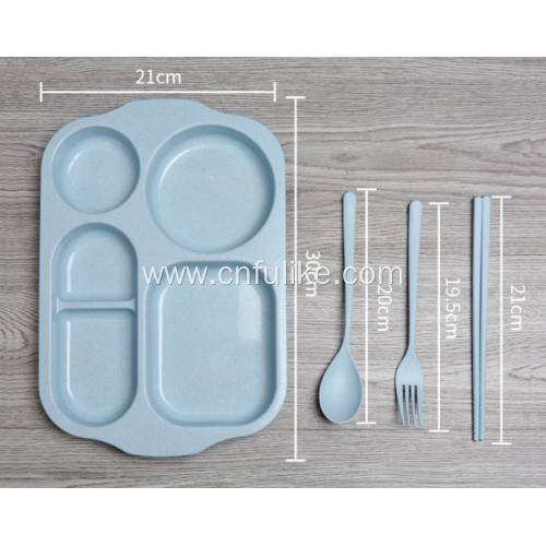 4-Pieces Wheat Straw Plastic Dinnerware Set